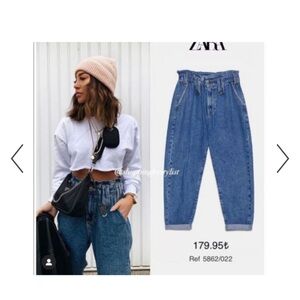 ZARA paperbag crop baggy jeans size 6 Bloggers Favorite